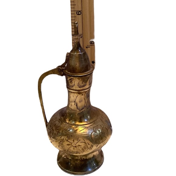 Vintage Brass Tea Set, Four Goblets, Numbered Abdullah Tray Etched Floral - Picture 2 of 9